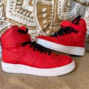Custom DE KU red Nike Air Force 1 women’s sneakers! High tops, only wore inside